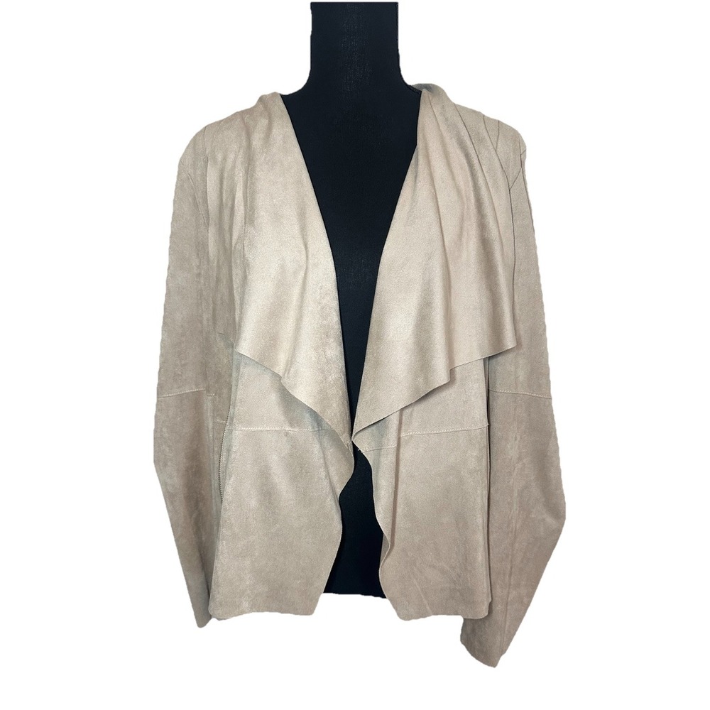 Bagatelle Collection Women's Faux Suede Biege Drape Front Open Jacket SMALL/MED